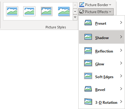 Shadow list in Picture Format tab PowerPoint 365