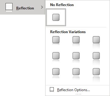 Reflection gallery in Shape Format tab PowerPoint 365