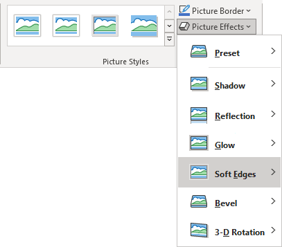 Soft Edges list in Picture Format tab PowerPoint 365