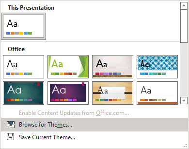 Browse for Themes in PowerPoint 365