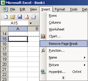 Remove page break in Excel 2003