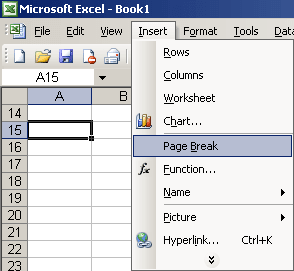 Page Break in Excel 2003