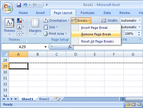 Remove page break in Excel 2007