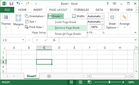 Remove page break in Excel 2013