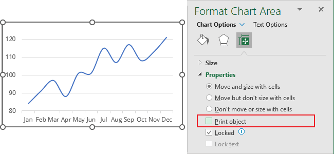 Hide chart for printing in Excel 365