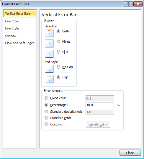 Format Error Bars in Excel 2010