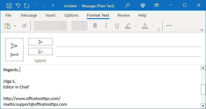 Email messages in plain text format in Outlook 365