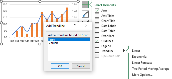 Several data series Trendline in Excel 365