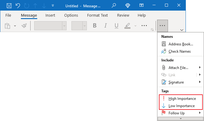 Importance buttons in Simplified ribbon Outlook 365