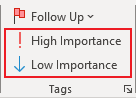 Importance buttons in Classic ribbon Outlook 365