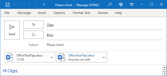 Attachments in Outlook 365 message