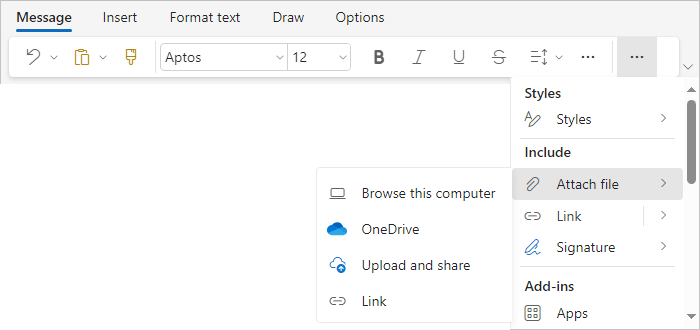 Attach File button 2 in Simplified ribbon Outlook for Web