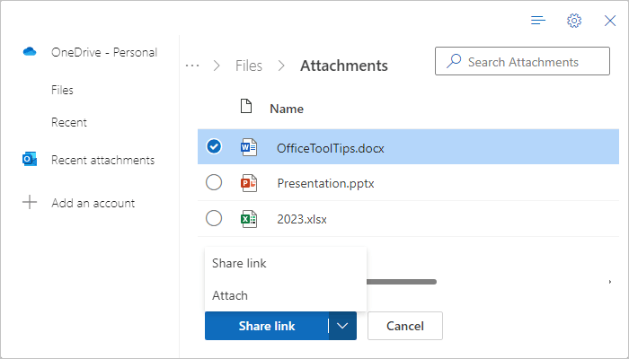 Attach file from OneDrive in Outlook for Web
