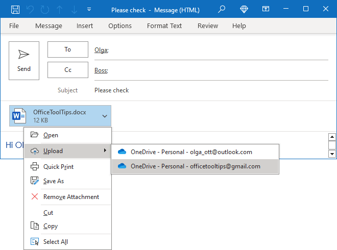 Upload Attachment in Outlook 365 message