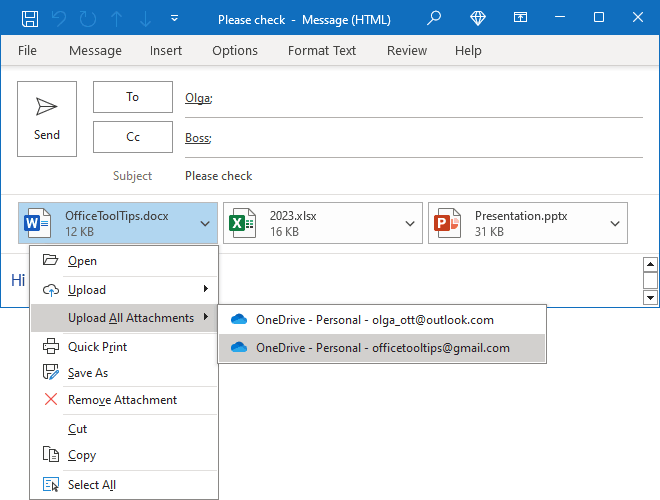 Upload all Attachments in Outlook 365 message