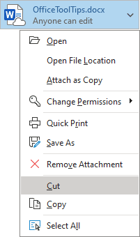 Cut the link attachment in Outlook 365