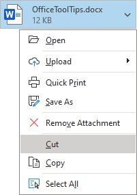 Cut the file attachment in Outlook 365