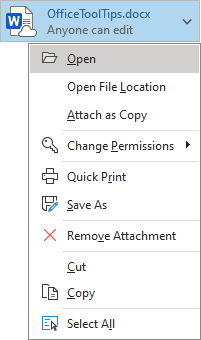 Open the link attachment in Outlook 365