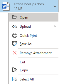 Open the file attachment in Outlook 365