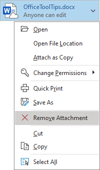 Remove the link attachment in Outlook 365