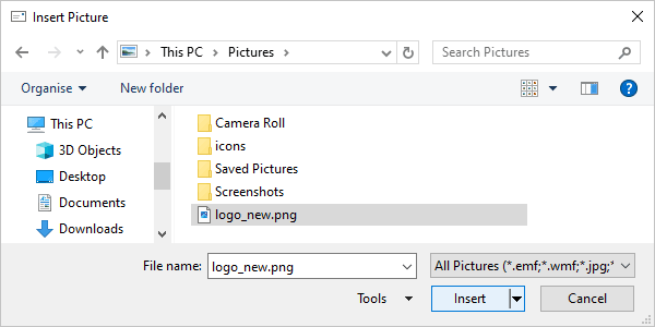 Insert Picture dialog box in Outlook 365