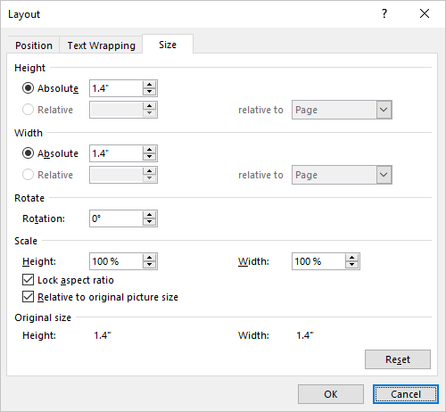 Layout dialog box in Outlook 365