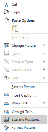 Size and Position in popup menu Outlook 365