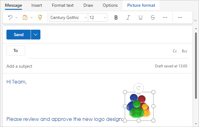 Attached picture in Outlook for Web