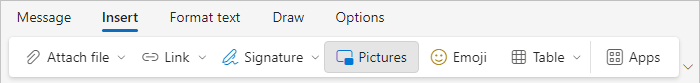 Pictures button in Simplified ribbon Outlook for Web