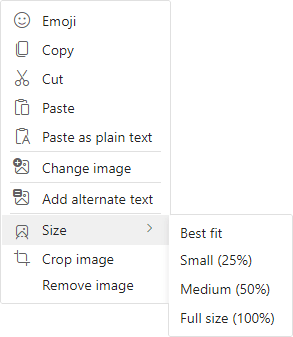 Size and Position in popup menu Outlook for Web