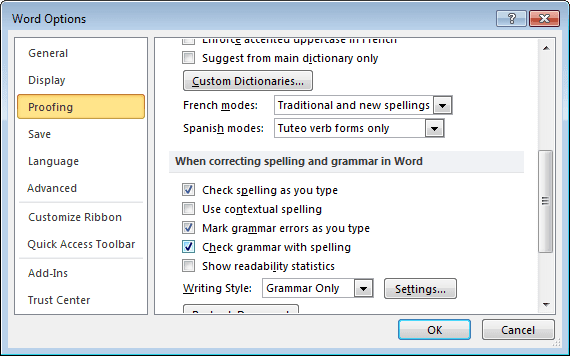 grammar options in Word 2010