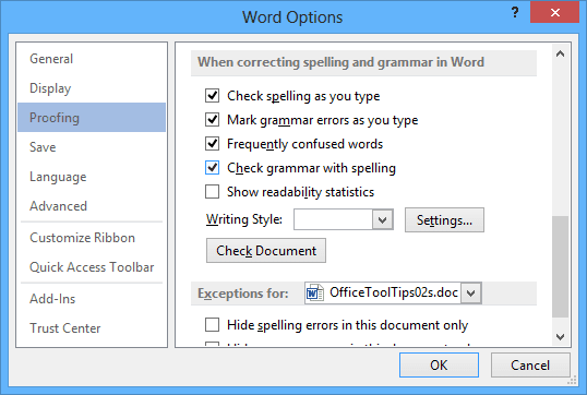 grammar options in Word 2013