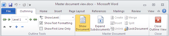 Outlining ribbon in Word 2010