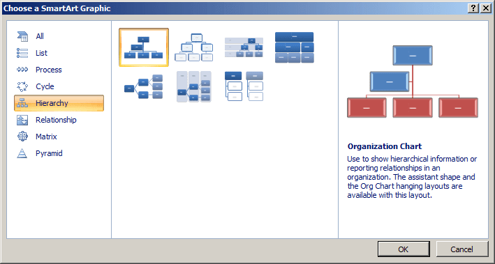 Choose a SmartArt Graphic in Word 2007