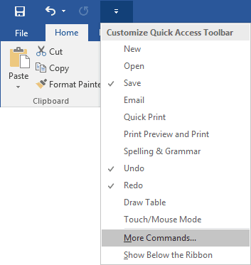 Quick Access Word 2016