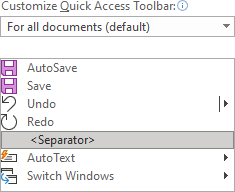 Separator in Quick Access toolbar Word 365