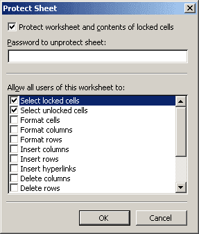 Protect Sheet Excel 2003