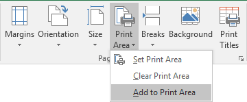 Add to Print Area in Excel 2016