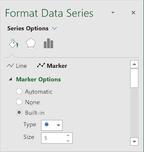 Marker Options in Format Data Series pane Excel 2016