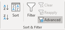 Advanced button of Sort and Filter in Excel 365