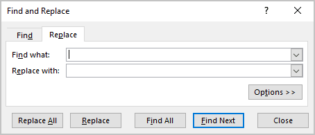 Replace in Find and Replace dialog box Excel 365