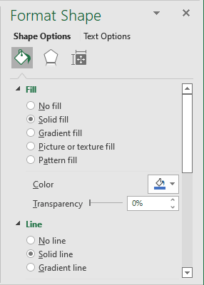 Format shape pane in Excel 365