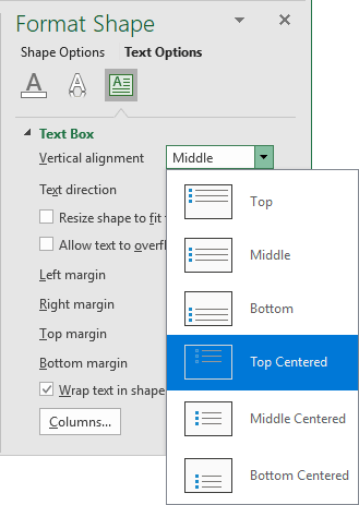 Format Shape text - Top Centered in Excel 365