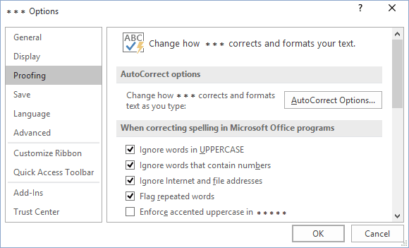Proofing in Office 2016