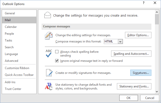 Outlook 2016 Mail Options