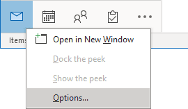 Mail Options in Navigation bar Outlook 365