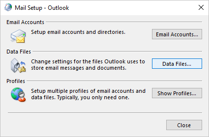 Mail Setup - Data Files in Windows 10