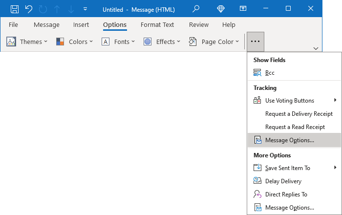 Message Options in Simplified ribbon Outlook 365
