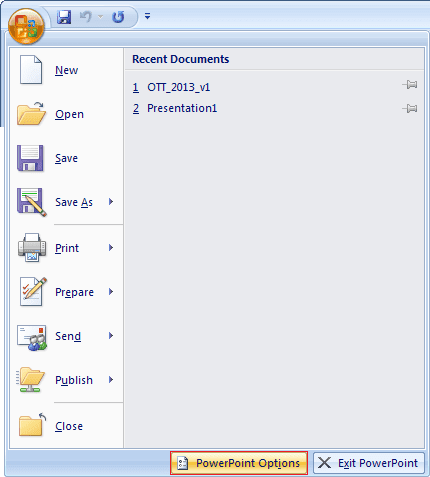 Options in PowerPoint 2007