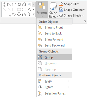 Group shapes in PowerPoint 2016